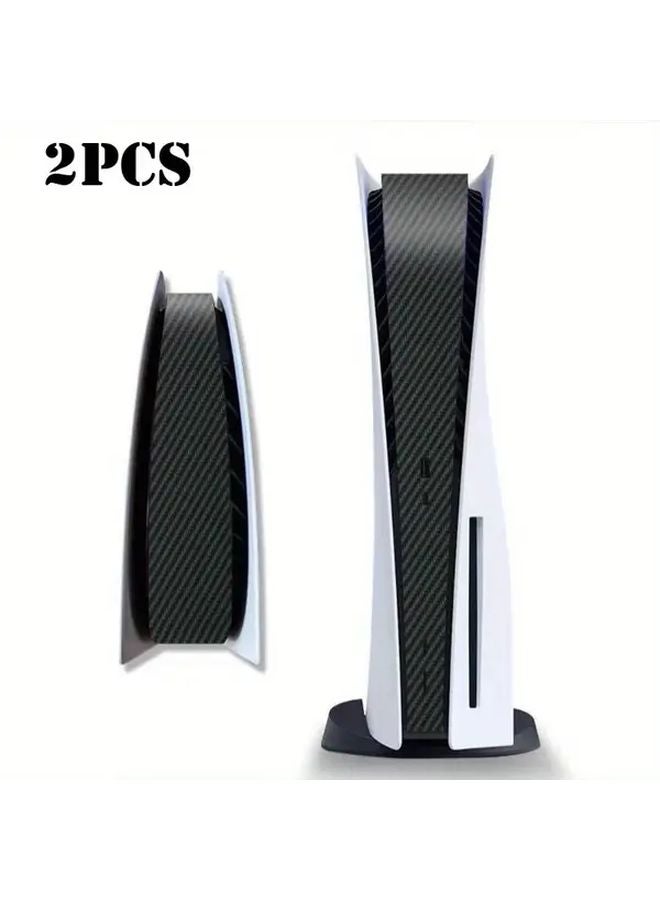 2pcs Black Carbon Fiber Anti Scratch PS5 Console Case Cover with Controller Stickers - Image 1