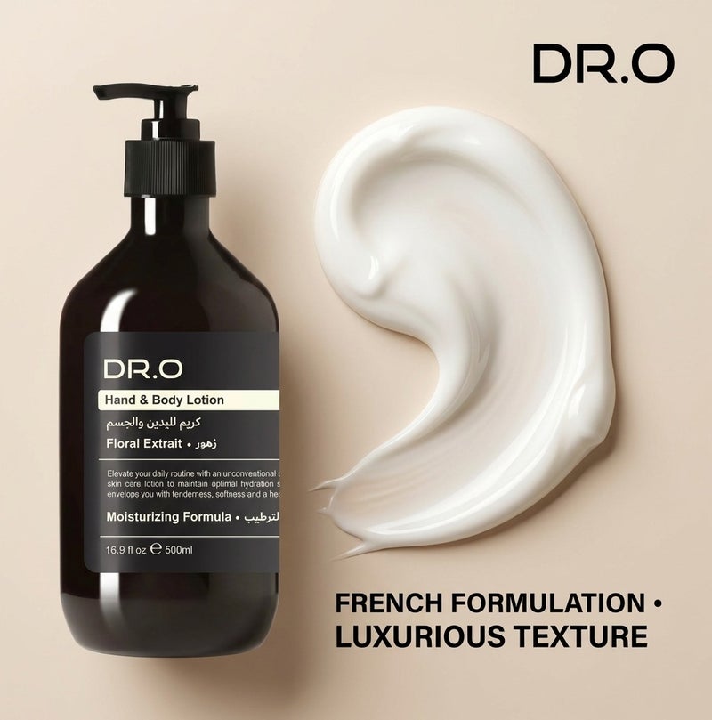 DR.O Premium Hand & Body Lotion Luxury Moisturising Body Cream| Floral Extrait Scent | 500ml | Shea Butter Aloe Vitamin E | Hydrating Lotion For Soft Smooth Skin Daily Use | French Formula & UAE Made - Image 5