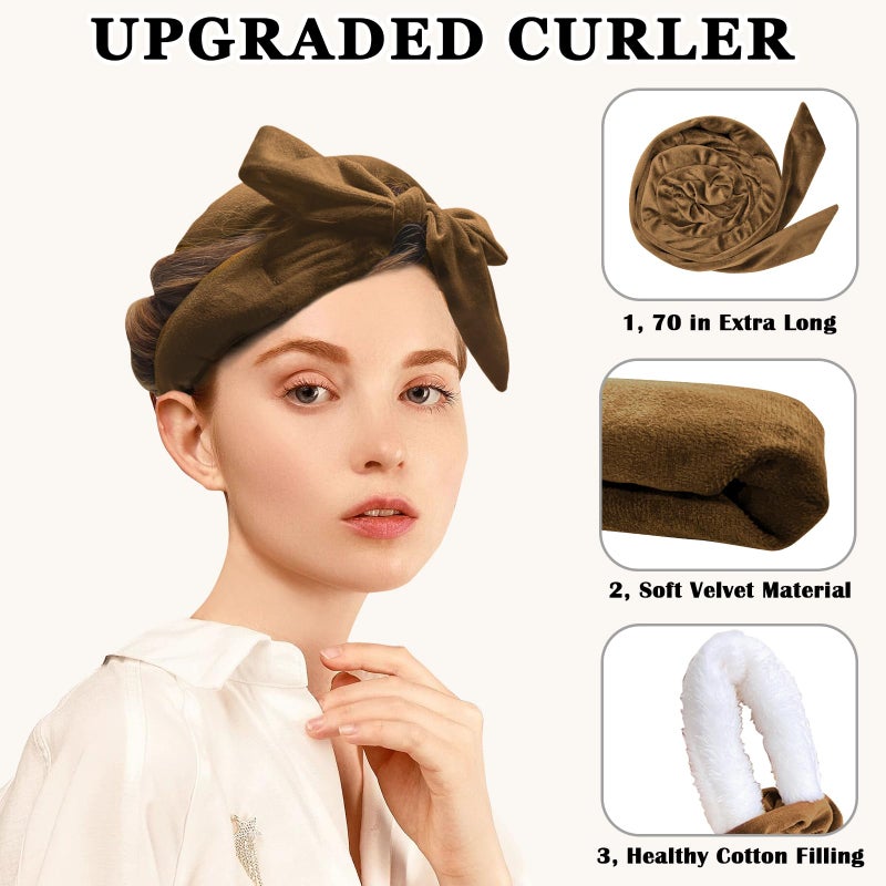 Gwabee Heatless Curls Overnight Hair Curler, 70" Soft Hair Curlers to Sleep In No Heat Curls Overnight, 9 PCS No Heat Curlers Set for Women - Golden Brown - Image 3