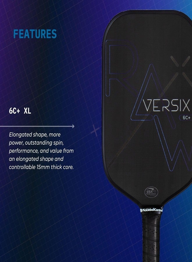 PickleballCentral VERSIX RAW Carbon Fiber Pickleball Paddle, Extended 5.75" Handle, Carbon Fiber, 7.9oz (Midweight), 15mm Core… - Image 3