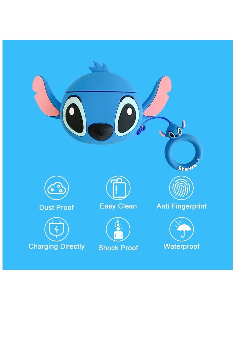 Generic - ompatible with Airpods 4 Generation Case Cute 3D Cartoon Funny Cover with Cleaner Kit (Big Ear Stitch Blue) - Image 1