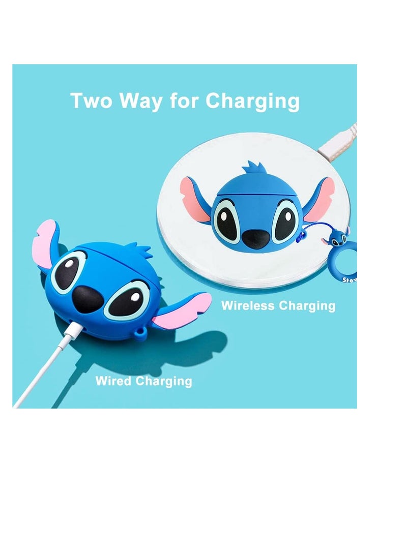 Generic - ompatible with Airpods 4 Generation Case Cute 3D Cartoon Funny Cover with Cleaner Kit (Big Ear Stitch Blue) - Image 1