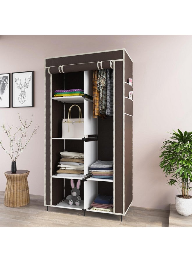GTC® 4+2 Layer Collapsible Wardrobe for Clothes with 6 Shelves, 2 Side Pocket and 2 Hanger (Non Woven Febric and Metal Rod, (Brown,7700-1) - Image 1