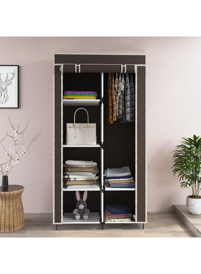 GTC® 4+2 Layer Collapsible Wardrobe for Clothes with 6 Shelves, 2 Side Pocket and 2 Hanger (Non Woven Febric and Metal Rod, (Brown,7700-1) - Image 2