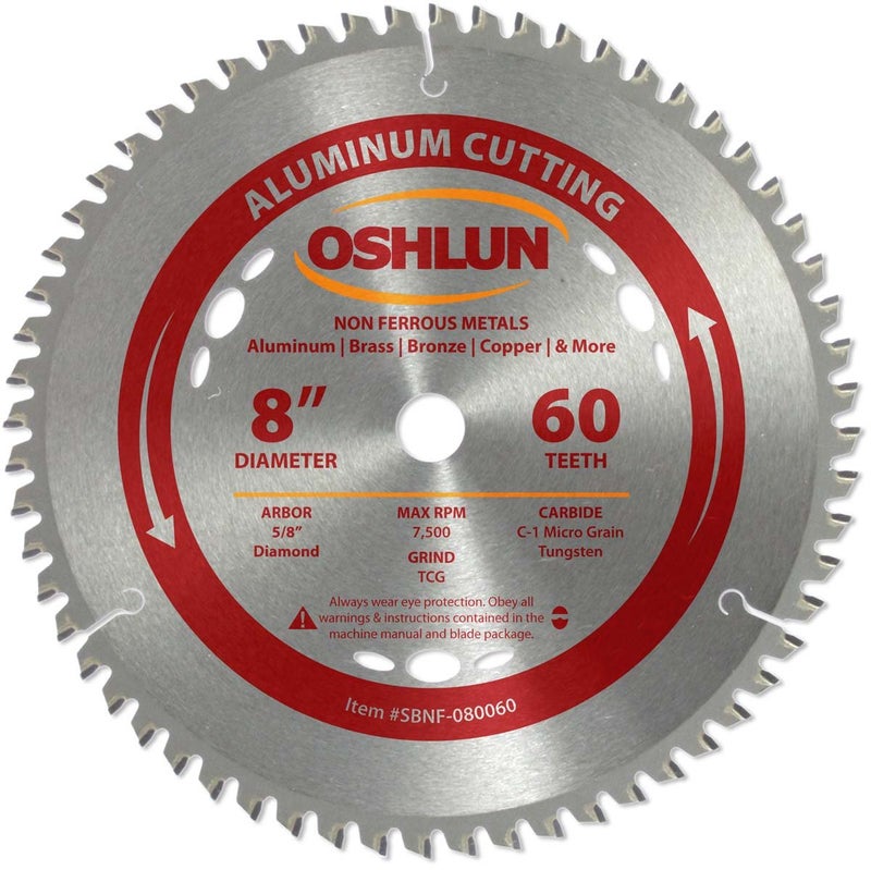 Oshlun SBNF080060 8Inch 60 Tooth TCG Saw Blade with 58Inch Arbor Diamond Knockout for Aluminum and Non Ferrous Metals