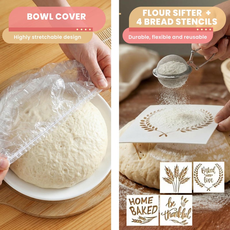 Swakik Complete Sourdough Starter Kit, Sourdough bread baking supplies, Great Gift Beginners Bread Makers 24oz Fermentation Jar 9" and 10" Silicone Banneton Bread Proofing Basket, sour dough Whisk,18 in 1 - Image 4