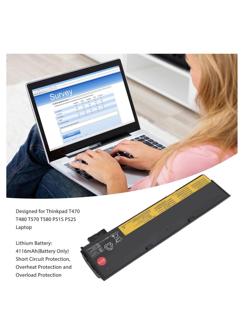 Laptop Battery Replacement for Thinkpad T470 T480 T570 T580 P51S P52S Laptop, 4116mah Lithium Battery, Easy Installation, Battery 6 Cell