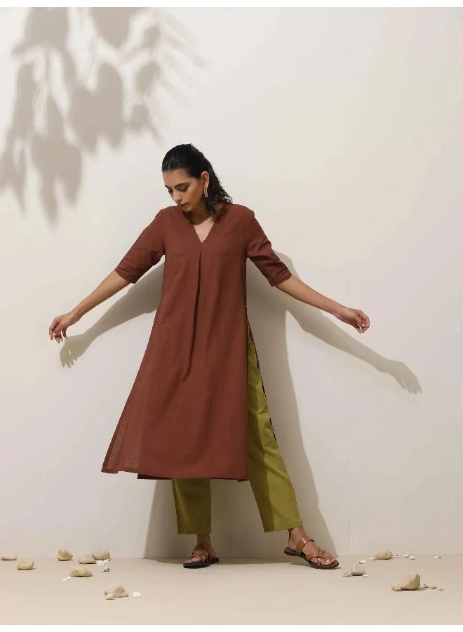 trueBrowns trueBrowns Brown Cotton Kurta Pant Set