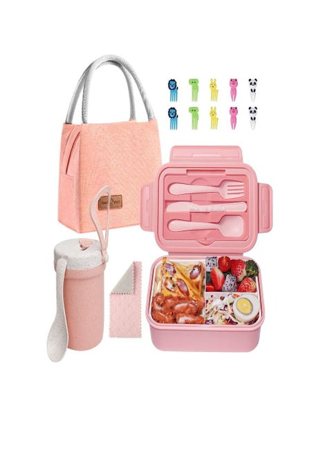 Bento Lunch Box, Meal Preparation Compartment Lunch Box Container for Children and Adults, Lunch Organizer, Pink