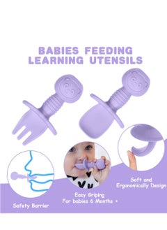 Bebiland 4PCS Baby Fork and Spoon Set, Silicone Self Feeding Utensil, Easy Grip Toddler Cutlery Kit, Baby Weaning and Feeding Spoons (Pink/Purple)  - Image 4