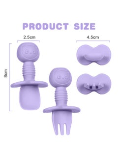 Bebiland 4PCS Baby Fork and Spoon Set, Silicone Self Feeding Utensil, Easy Grip Toddler Cutlery Kit, Baby Weaning and Feeding Spoons (Pink/Purple)  - Image 2