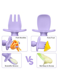 Bebiland 4PCS Baby Fork and Spoon Set, Silicone Self Feeding Utensil, Easy Grip Toddler Cutlery Kit, Baby Weaning and Feeding Spoons (Pink/Purple)  - Image 5