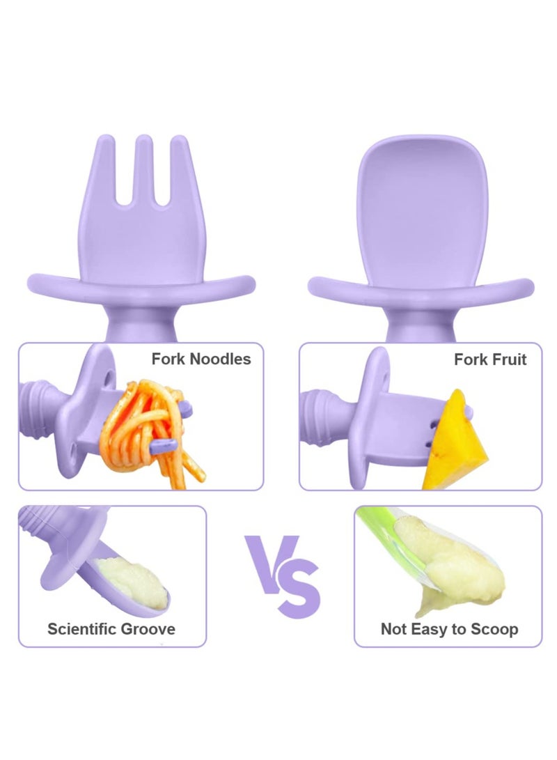 Bebiland 4PCS Baby Fork and Spoon Set, Silicone Self Feeding Utensil, Easy Grip Toddler Cutlery Kit, Baby Weaning and Feeding Spoons (Pink/Purple) - Image 5