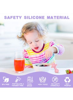 Bebiland 4PCS Baby Fork and Spoon Set, Silicone Self Feeding Utensil, Easy Grip Toddler Cutlery Kit, Baby Weaning and Feeding Spoons (Pink/Purple)  - Image 3
