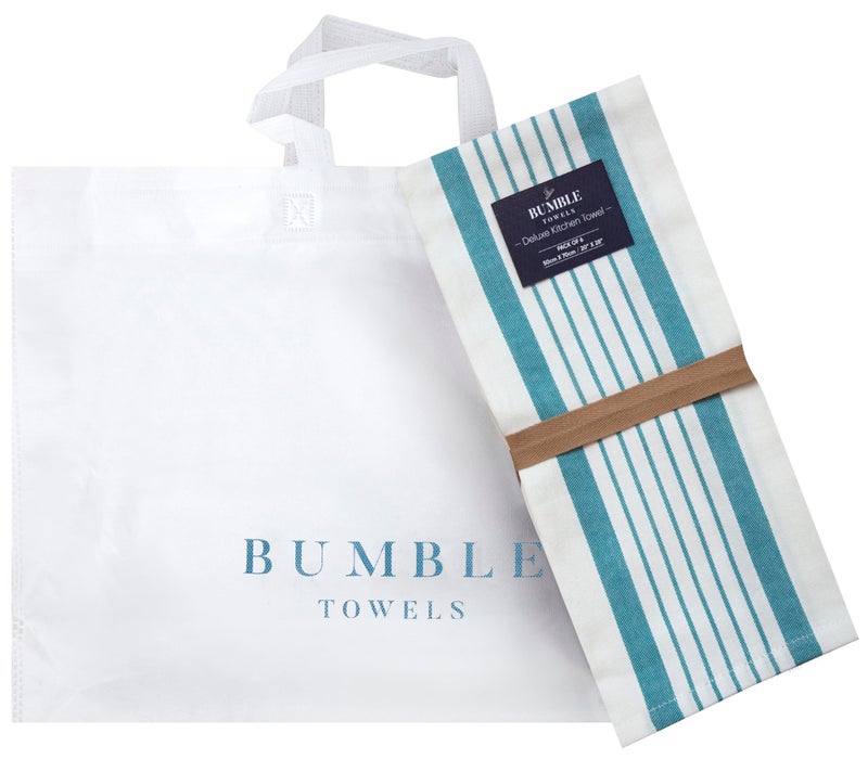 Bumble Towels Premium Kitchen Towels 20 x 28 - 6 Pack| Large Cotton Kitchen Towels | Hand Towels for Kitchen | Flat & Terry Towel | Dish Towels | Highly Absorbent Tea Towels Set with Hanging Loop | Aqua Striped - Image 5