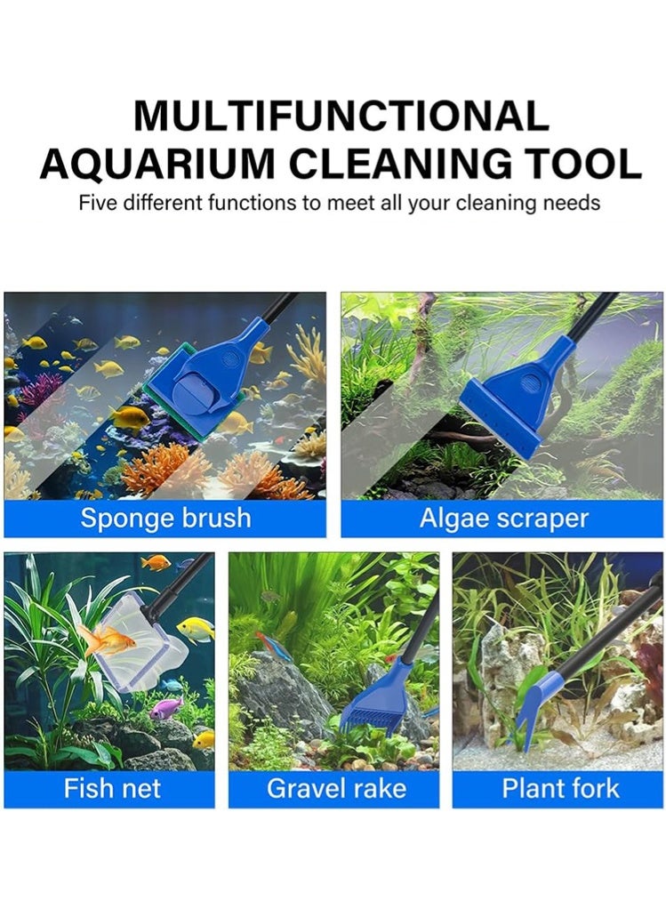 6-in-1 Aquarium Cleaning Kit Multifunctional Fish Tank Maintenance Set with Siphon Water Changer Algae Scraper Fish Net Gravel Rake and Plant Fork - Professional Tools - Image 2