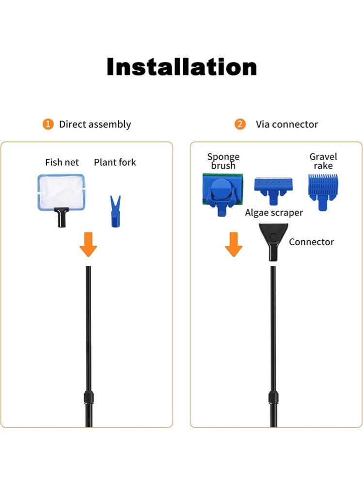 6-in-1 Aquarium Cleaning Kit Multifunctional Fish Tank Maintenance Set with Siphon Water Changer Algae Scraper Fish Net Gravel Rake and Plant Fork - Professional Tools - Image 5