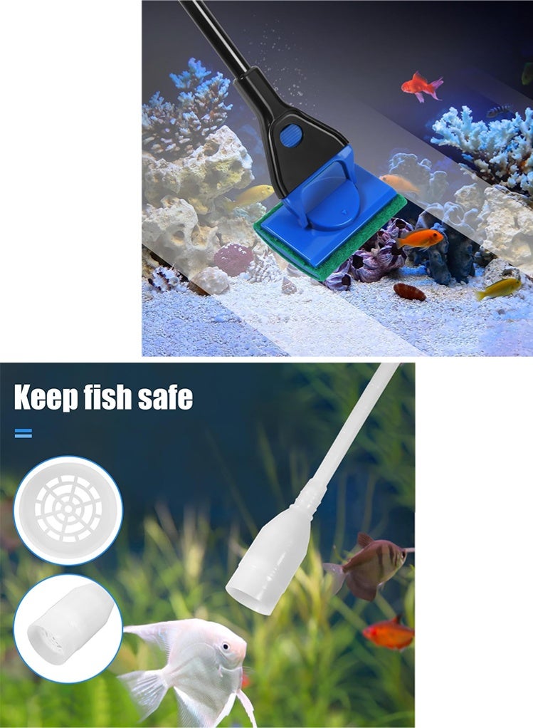 6-in-1 Aquarium Cleaning Kit Multifunctional Fish Tank Maintenance Set with Siphon Water Changer Algae Scraper Fish Net Gravel Rake and Plant Fork - Professional Tools - Image 4