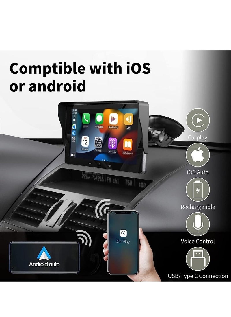7 Inch HD Double Din Car Stereo Portable Wireless Touch Screen Apple CarPlay And Android Auto Automatic Multimedia Player Car Stereo With Mirror Link Siri Bluetooth Navigation For All Vehicle