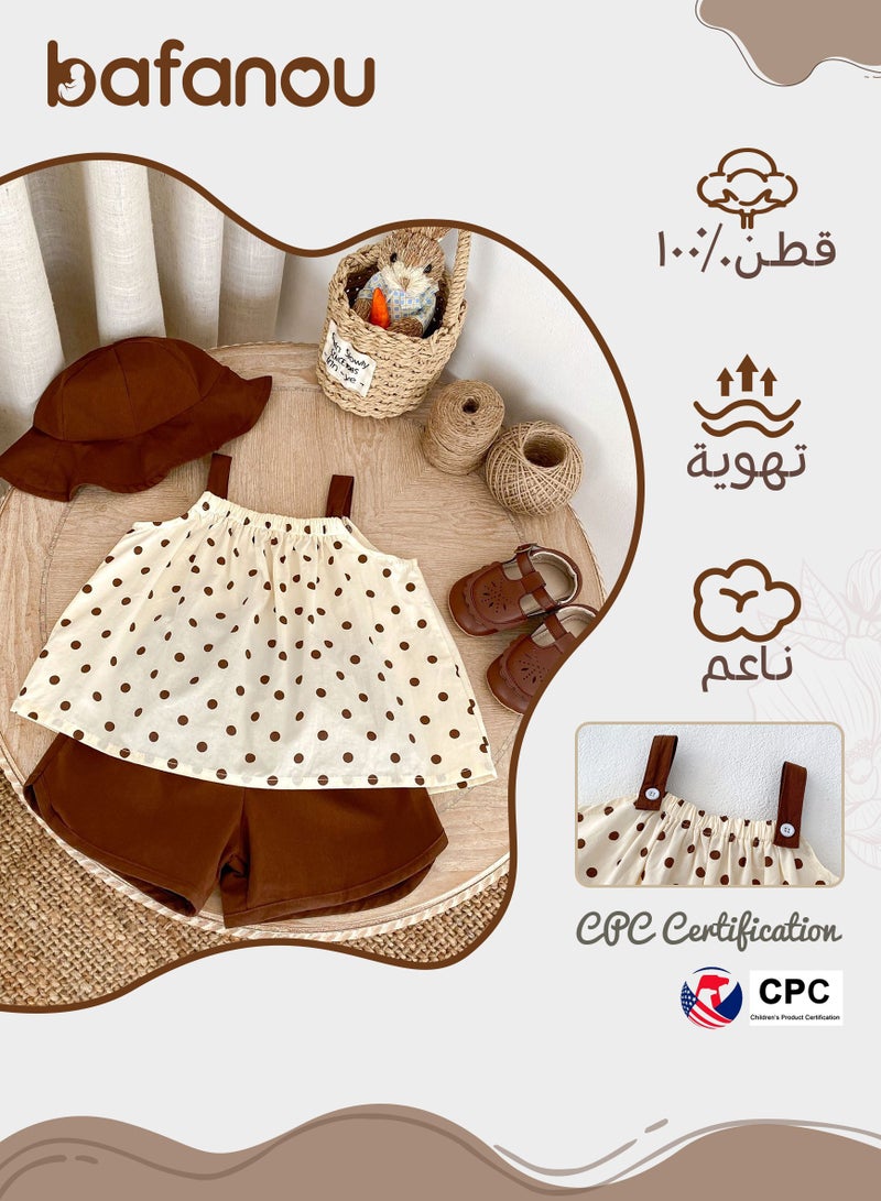 Bafanou Bafanou Summer Baby Girls Polka Dot Clothes Set Infant Print 3pcs Sets for 0-3Y Girls Toddler Cotton Clothes With Hat  - Image 2