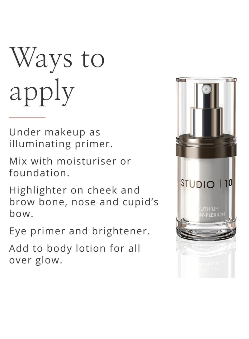 Studio 10 Skin Lift Glow Plexion Liquid Glow Primer Illuminator and Highlighter Hydrates Firms and Lifts Mature Skin for a Youthful Radiant Glow Versatile Face Makeup Illuminating Primer - Image 4