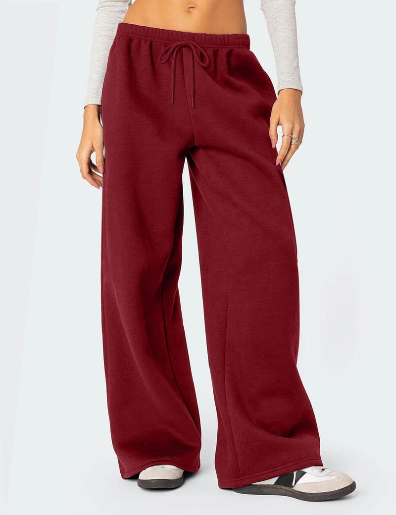 HeSaYep Women's Wide Leg Sweatpants Baggy Fleece Lined High Waisted Sweat Pants Straight Leg Casual Drawstring Pants with Pockets Wine Red XL - Image 4