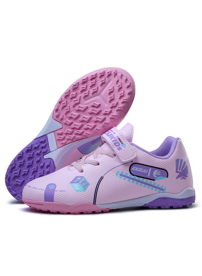 780 Broken Nails Pink New Velcro Children's Football Shoes Boys And Girls Elementary School Students'nails Sneakers Artificial Grass Game Training Shoes