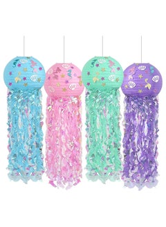 Excefore Paper Lanterns Jellyfish Lanterns Mermaid Party Decorations Lanterns Wishes Hanging Lanterns for Child Birthday Baby Shower Mermaid Party Supplies Undersea Event Party Decorations 4 Color  - Image 1