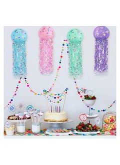 Excefore Paper Lanterns Jellyfish Lanterns Mermaid Party Decorations Lanterns Wishes Hanging Lanterns for Child Birthday Baby Shower Mermaid Party Supplies Undersea Event Party Decorations 4 Color  - Image 2
