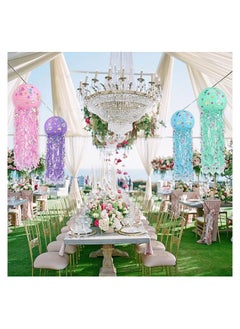 Excefore Paper Lanterns Jellyfish Lanterns Mermaid Party Decorations Lanterns Wishes Hanging Lanterns for Child Birthday Baby Shower Mermaid Party Supplies Undersea Event Party Decorations 4 Color  - Image 3