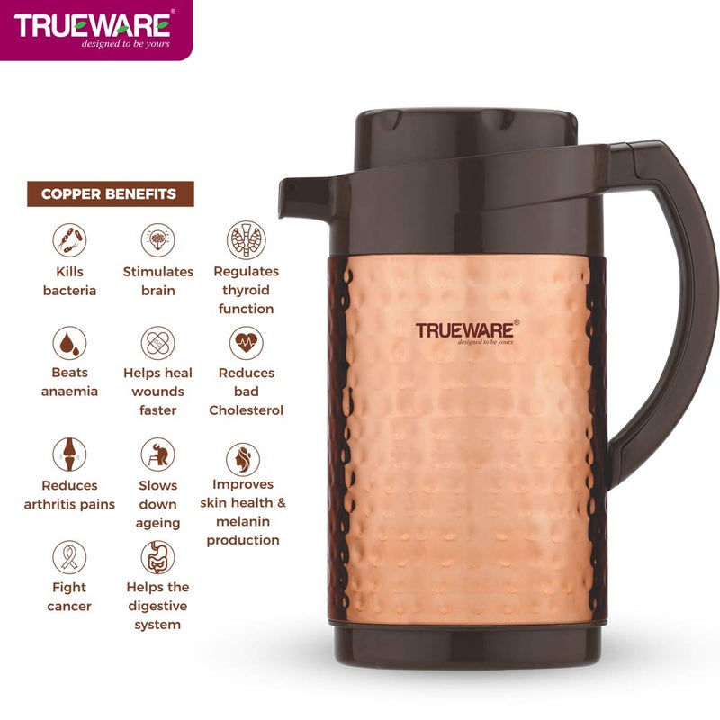 Trueware Trueware Thrush 800 Insulated Flask - 750 Ml | Insulated Tea Pot Kettle Thermos Water Jug | Hot & Cold | Leak-Proof Lid | Thermoware | Food Grade Plastic | 100% Stainless Steel | Lightweight BPA-Free | Wide Mouth Design | Ideal for Office, Travel | Hammered Finish.  - Image 3