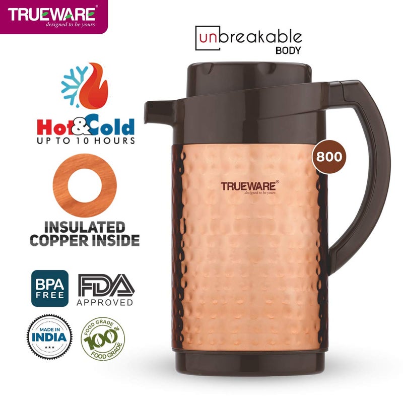 Trueware Trueware Thrush 800 Insulated Flask - 750 Ml | Insulated Tea Pot Kettle Thermos Water Jug | Hot & Cold | Leak-Proof Lid | Thermoware | Food Grade Plastic | 100% Stainless Steel | Lightweight BPA-Free | Wide Mouth Design | Ideal for Office, Travel | Hammered Finish.  - Image 5