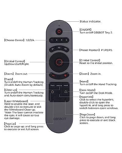 OBSBOT Tiny 2 Remote Control, Smart Remote for Tiny 2/Tiny 2 Lite/Tiny 4K/1080P Webcam, Wireless Connection via USB Receiver, Combination of Remote Control and Presentation Clicker - Image 5