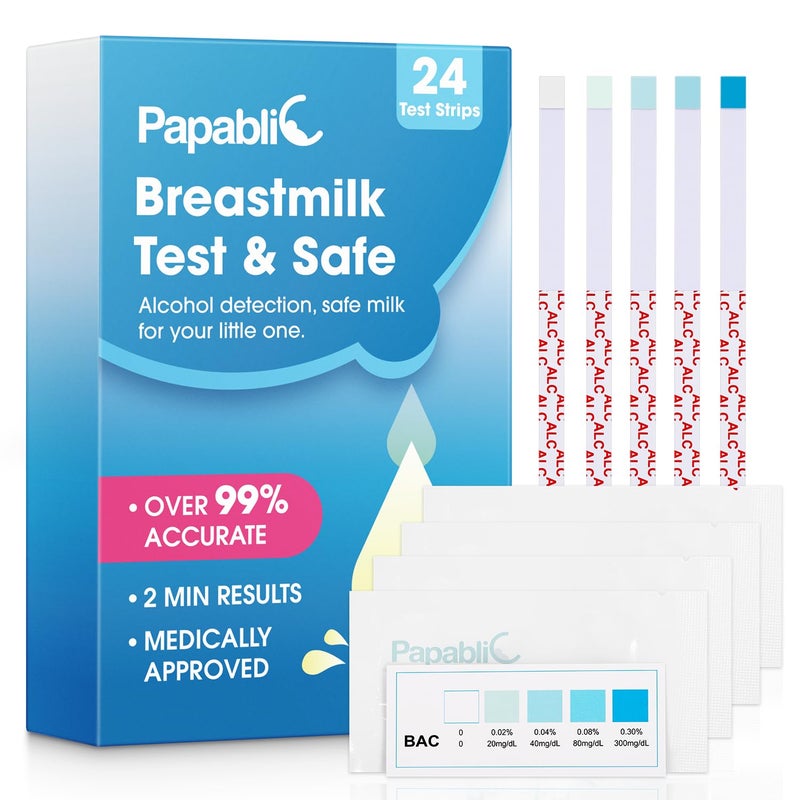 Papablic 24Pcs Alcohol Test Strips for Breastmilk Quick Results in 2 Minutes Breast Milk Alcohol Test Strips for Breastfeeding Moms at Home Holiday Party
