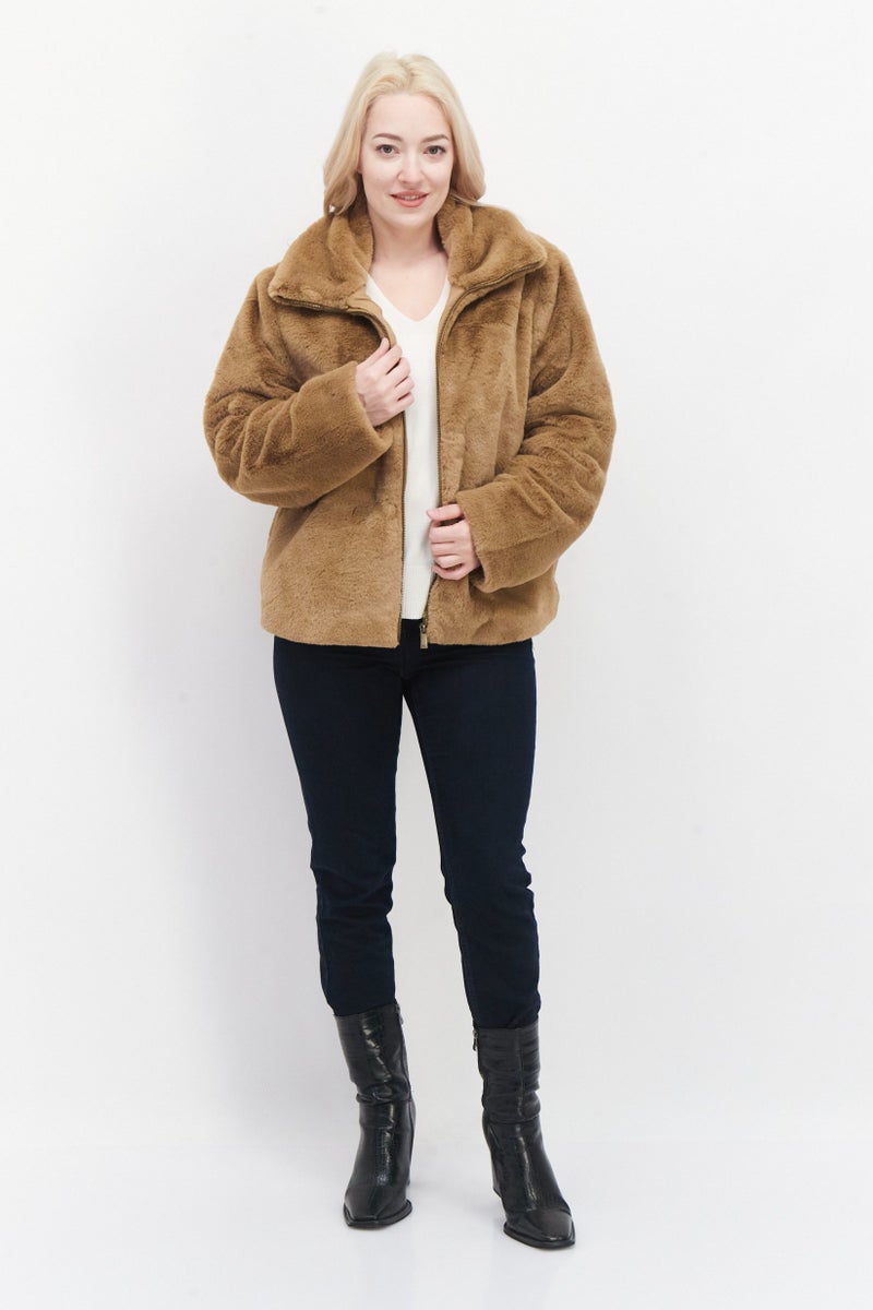 French Connection Women Textured Softshell Jacket, Tan  - Image 4