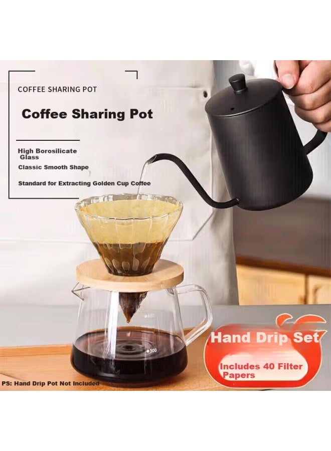 Pakchoice Pour-Over Coffee Set With Coffee Pot, Filter Cup, Sharing Pot, Cold Brew Coffee Pot, High Borosilicate Glass Filter Cup Set - Image 1