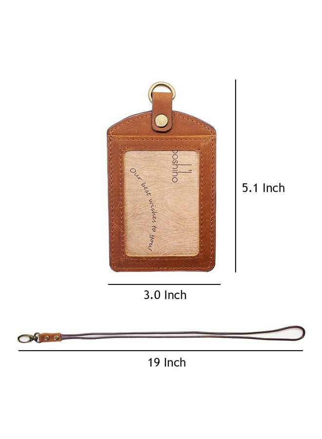 boshiho Older: Boshiho Cowhide Leather Id Badge Card Holder With 19" Neck Lanyard, Vertical Style (Light Brown) - Image 4