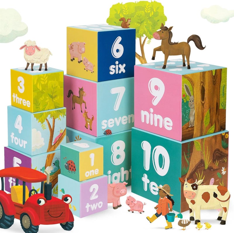 Boppi Stacking Cube Toy with Farm Animals Letters Numbers, Montessori Cube Stacking Toy from 1 Year Stacking Tower as Motor Skills Toy Stacking Game from 1 Year Letters Cube Set - Image 5