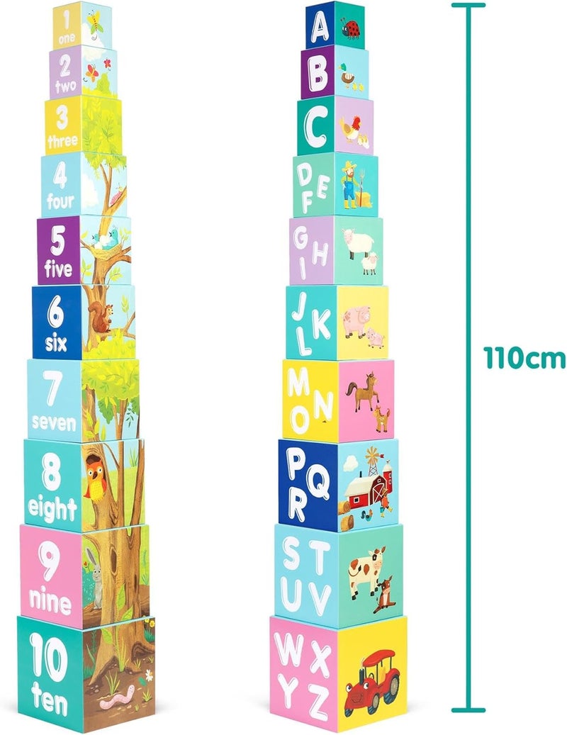 Boppi Stacking Cube Toy with Farm Animals Letters Numbers, Montessori Cube Stacking Toy from 1 Year Stacking Tower as Motor Skills Toy Stacking Game from 1 Year Letters Cube Set - Image 4