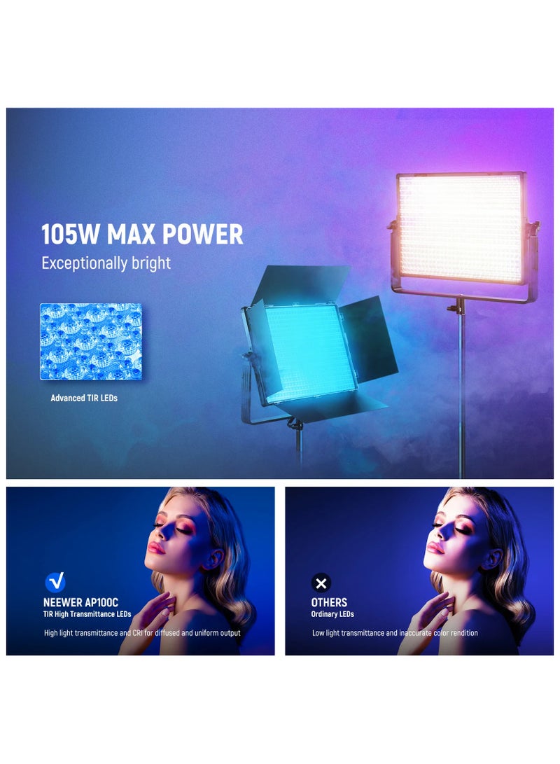 NEEWER AP100C 100W RGB Video Light with APP Control, Bi-Color LED Panel, 360° Full RGB Spectrum for Studio, Photography, and Video Shooting black - Image 2