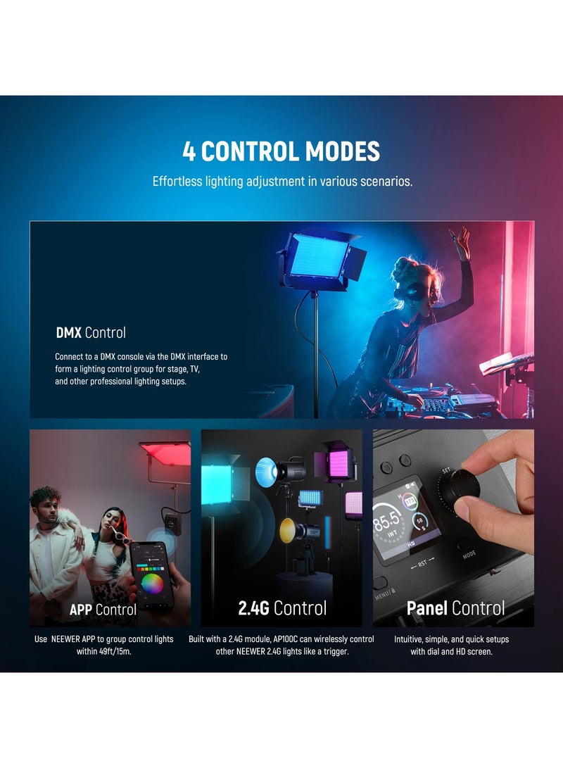 NEEWER AP100C 100W RGB Video Light with APP Control, Bi-Color LED Panel, 360° Full RGB Spectrum for Studio, Photography, and Video Shooting black - Image 4
