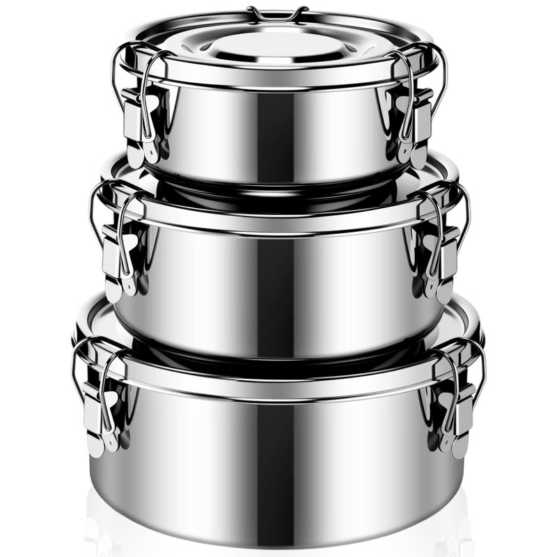 Skybooly 3 Pcs Small Stainless Steel Bento Box Reusable 304 Stainless Steel Food Storage Containers with Lockable Clips to Leak Proof, Dishwasher Safe(54 Oz, 74 Oz, 101 Oz) - Image 1