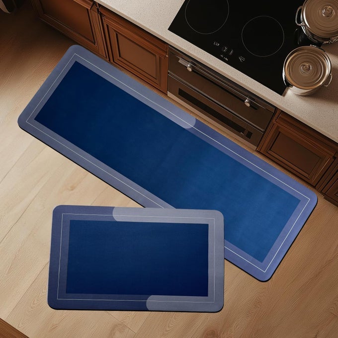 2 RUBBER KITCHEN MATS SET ANTISKID KITCHEN MATS 35MM WATER ABSORBENT RUG CARPETS FLOOR MAT FOR HOME AND KITCHEN 120X40CM 40X60CM IN BLUE