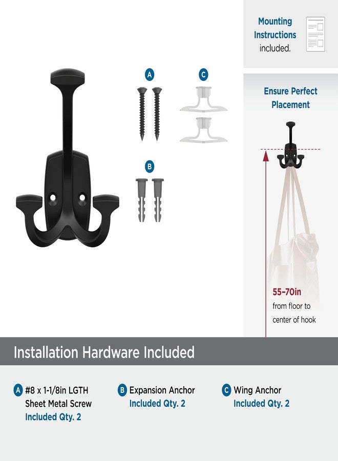 Amerock H37004MB | Vicinity Triple Prong Decorative Wall Hook | Matte Black Hook for Coats, Hats, Backpacks, Bags | Hooks for Bathroom, Bedroom, Closet, Entryway, Laundry Room, Office - Image 5