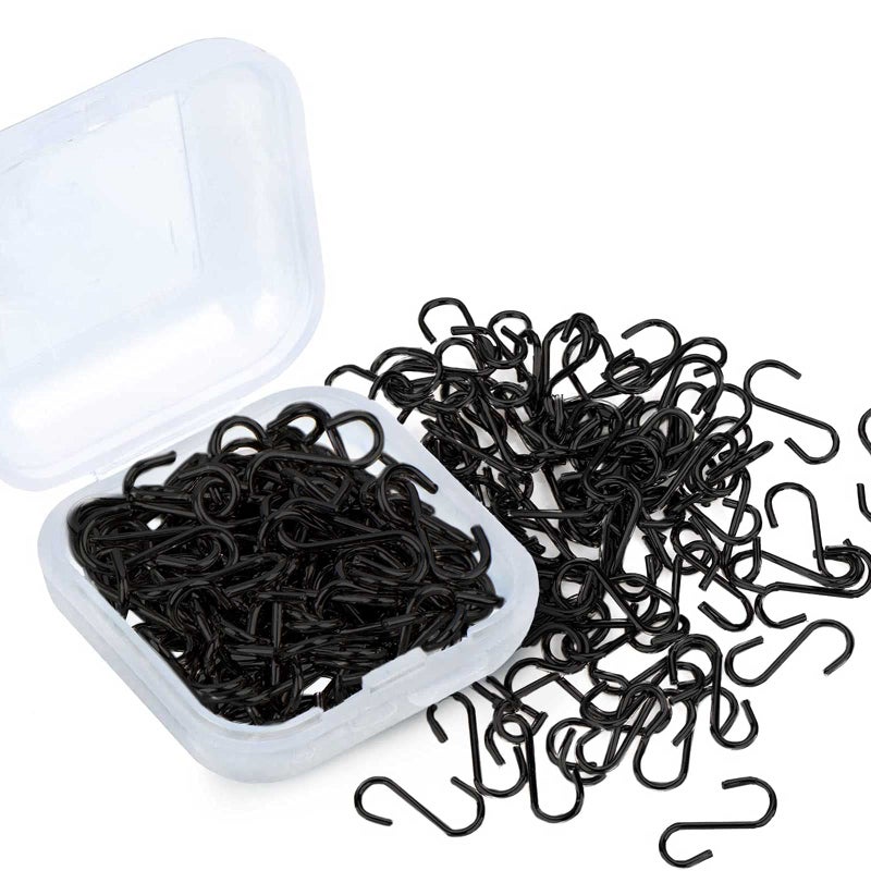 Shappy Shappy 200 Pieces 055 Inch Mini S Hooks Connectors Metal S Shaped Hooks Wire Hanging Hangers with Storage Box for DIY Crafts Hanging Jewelry Key Chain Tags Black 
