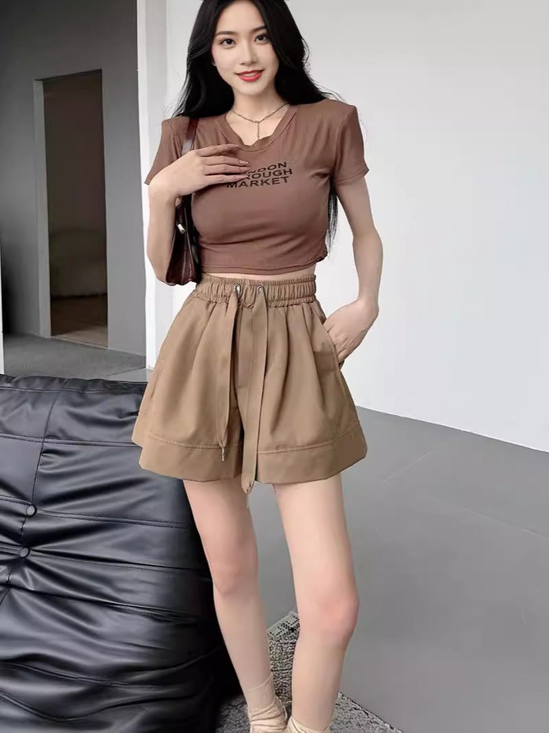 [Real S Twill Silk] Elastic High Waist Wide Leg Pants Children'S Summer Loose Slimming Thin Casual Shorts - Image 2