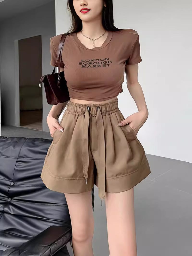 [Real S Twill Silk] Elastic High Waist Wide Leg Pants Children'S Summer Loose Slimming Thin Casual Shorts - Image 3