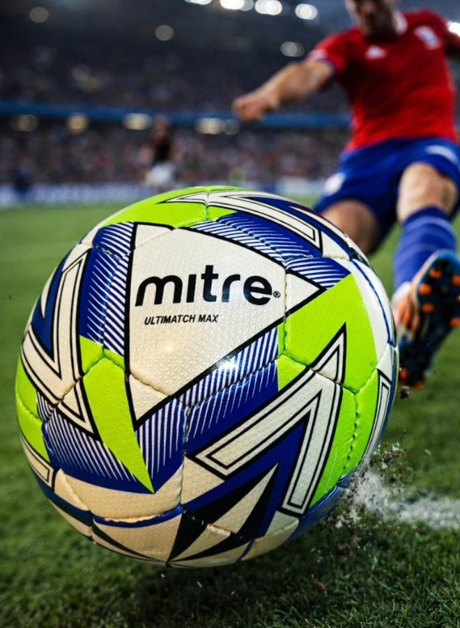 Mitre Ultimatch Max Football Size 5 – Hyperseam Match Quality Soccer Ball, Official Weight & Size, Durable Match & Training Ball, 0.6–0.8 Bar Air Pressure, Made in Pakistan