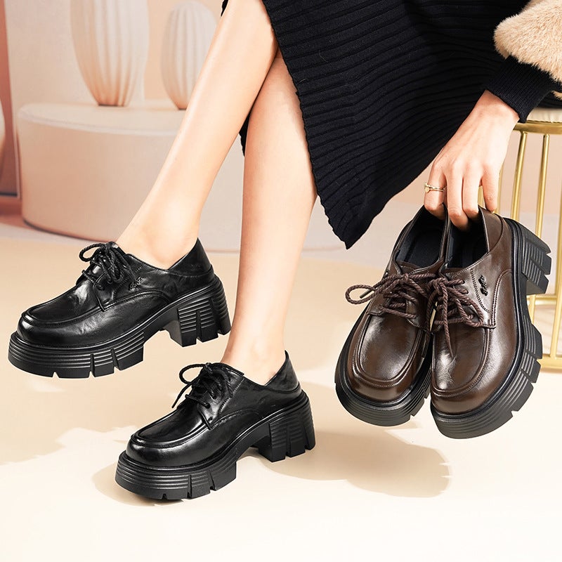 Thick-Soled Loafers Women'S Shoes Middle-Aged And Elderly New Thick Heel Retro Academic Style British Soft Leather Shoes Small Leather Shoes - Image 3