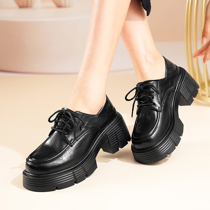 Thick-Soled Loafers Women'S Shoes Middle-Aged And Elderly New Thick Heel Retro Academic Style British Soft Leather Shoes Small Leather Shoes - Image 2